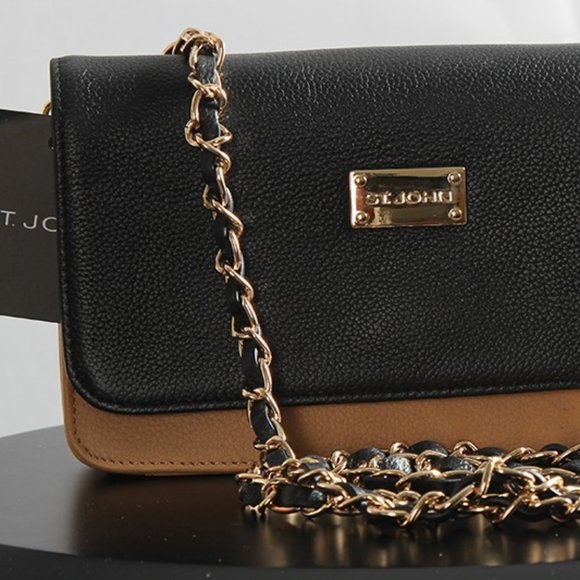 St John Knits Bags St John Pebbled Leather Tanblack Cross Body Bag